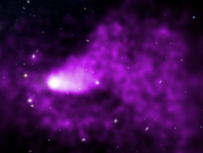 Galaxies Go on Deep Dive, Leave Fiery Tail Behind