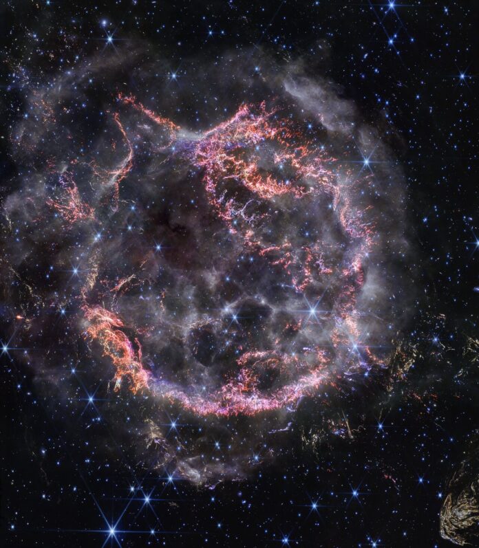 A new high-definition image from the NASA/ESA/CSA James Webb Space Telescope’s NIRCam (Near-Infrared Camera) unveils intricate details of supernova remnant Cassiopeia A (Cas A