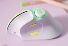 This vertical mouse has a volume control This vertical mouse has a volume control