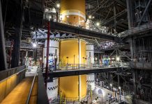 Artemis III SLS Core Stage Mated with Boosters at Kennedy Space Center
